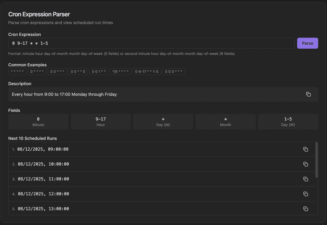 Cron Parser screenshot