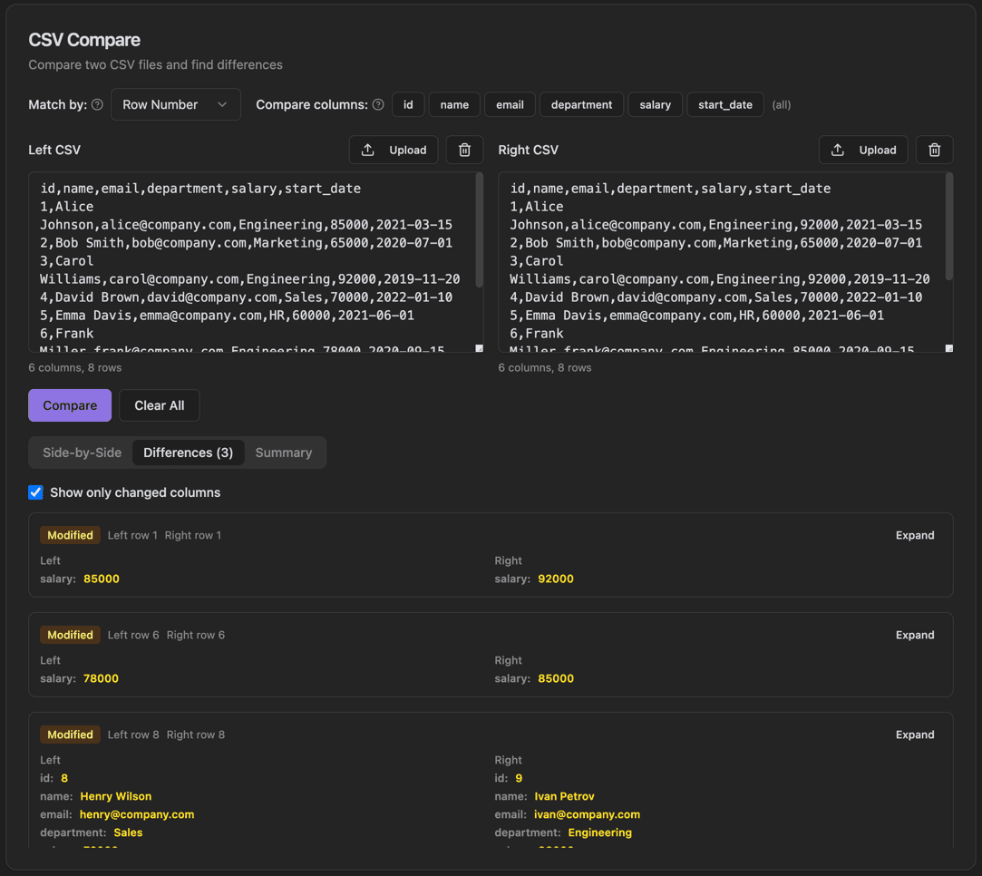 CSV Compare screenshot