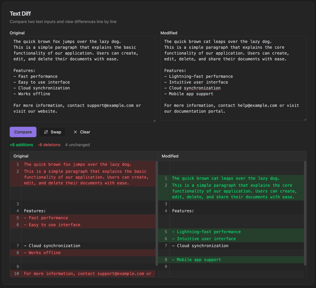 Text Diff screenshot